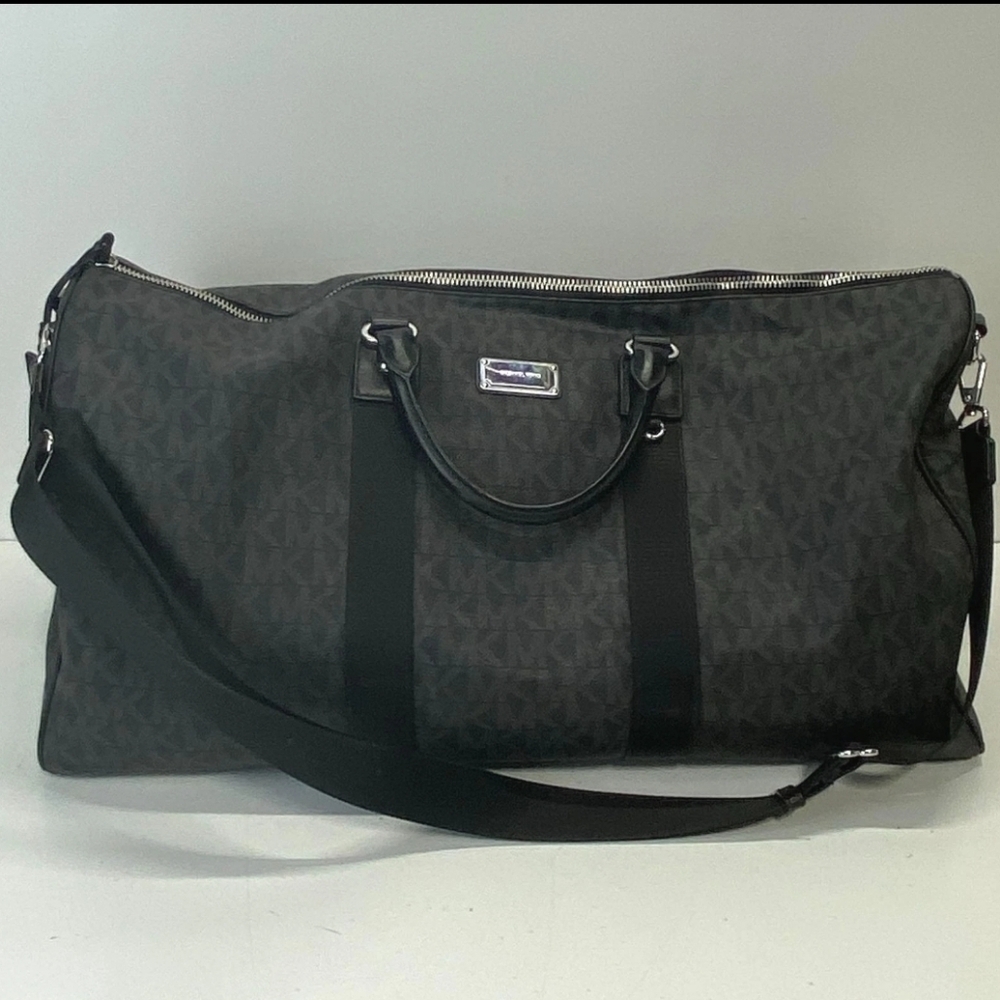 LIKE NEW Michael Kors MEN'S MK MONOGRAM Charcoal Carry-on HUGE TRAVEL Duffel Bag